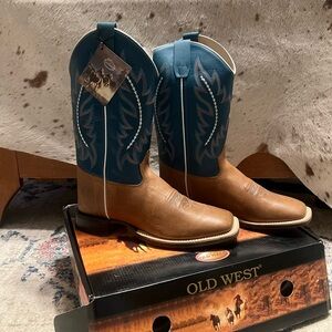 Old West Men's Brown and Blue Cowboy Boots